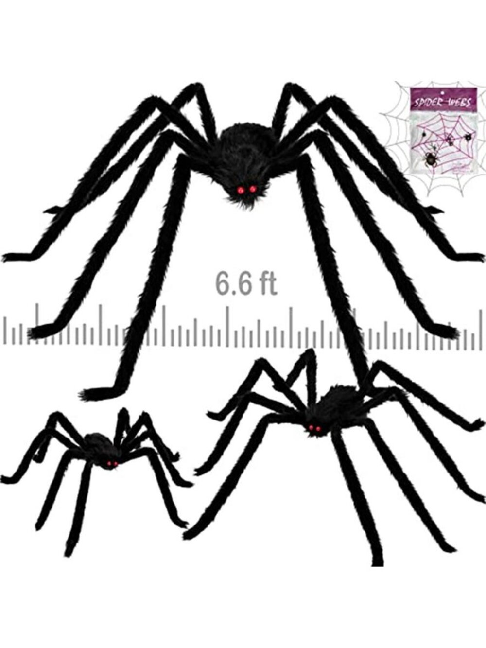 3 Pcs Giant Halloween Spider Decorations Set, Realistic Black Hairy Spiders